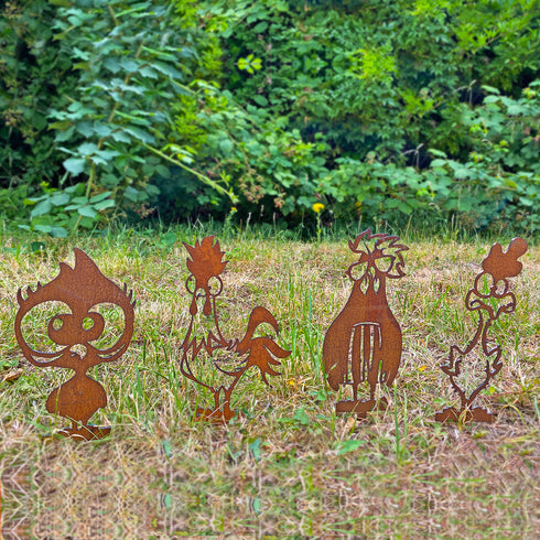 4 Funny Chickens - Metal Sculpture